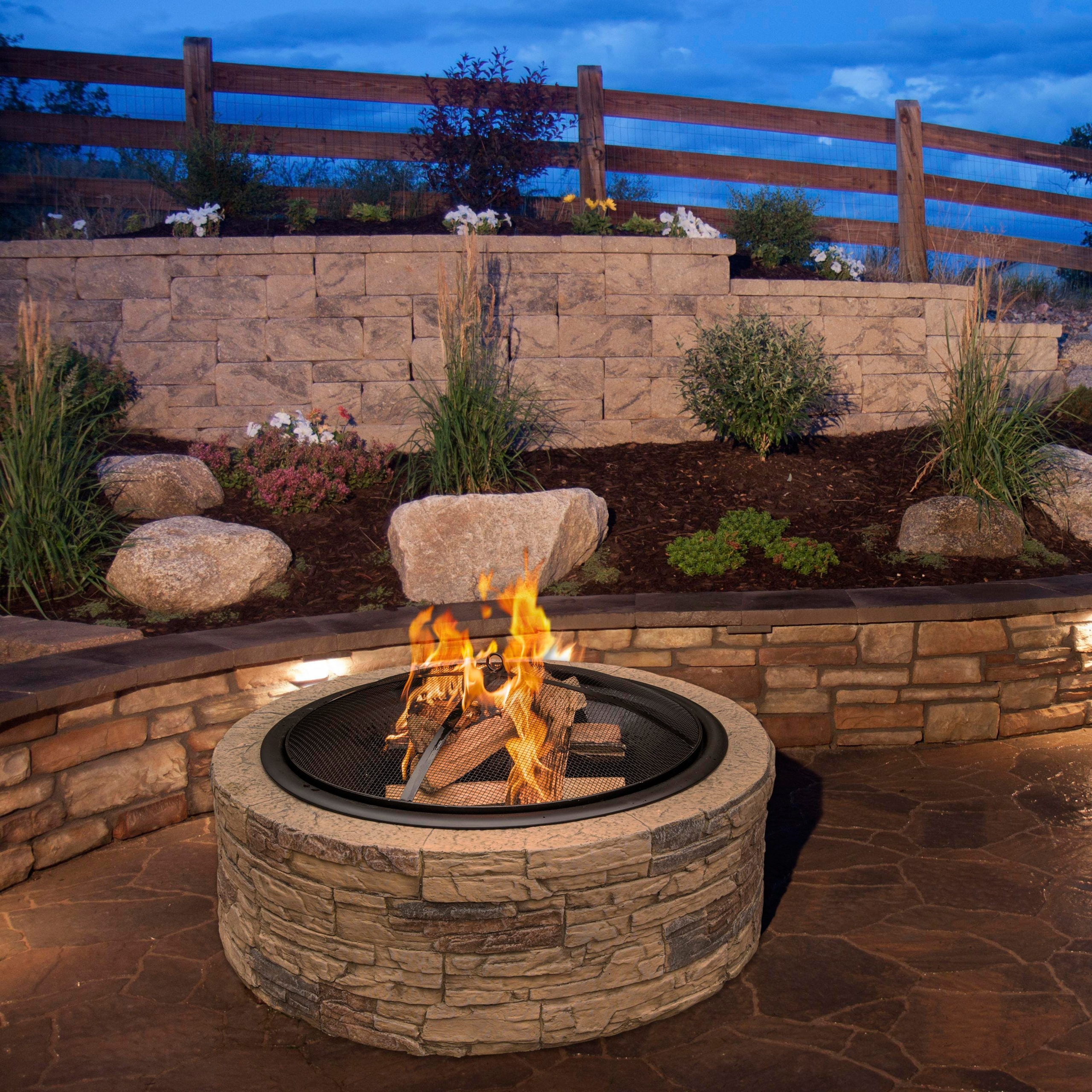 stone wood burning fire pit table