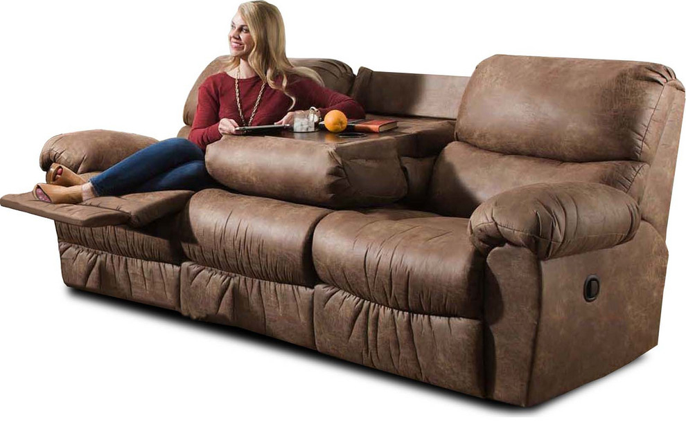 Reclining Sofa With Drop Down Table, Italian Leather Triple Power Reclining Sofa With Drop Table