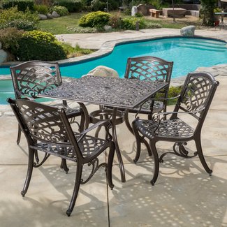Christopher Knight Home 296593 Odena Outdoor Cast Aluminum Dining Set-5 Piece Square Table and Pati, Bronze