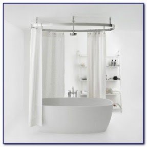 shower curtain around bathtub