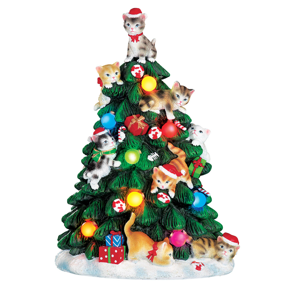 Color Changing Lighted Cat Christmas Tree Figurine ...