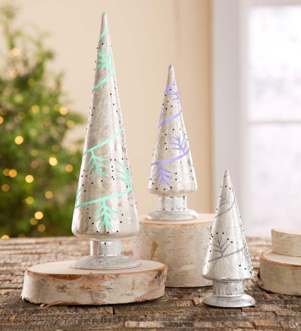 Color-Changing Silver Mercury Glass Christmas Trees, Set ...