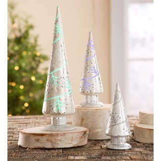 Color-Changing Silver Mercury Glass Christmas Trees, Set ...