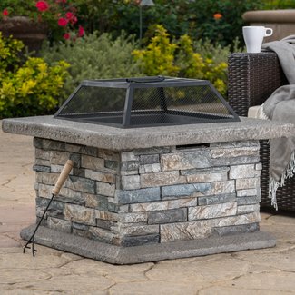 Coonrod Faux Stone Wood Burning Fire Pit Table