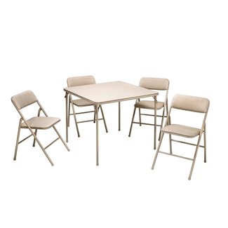 COSCO 5-Piece Folding Table and Chair Set, Tan