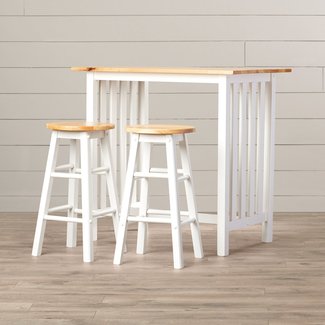 Counter Height Table Set - 3 Piece Home Pub or Breakfast Furniture - Table And 2 Chairs - Quality Furniture - White With Natural Birch Wood Top