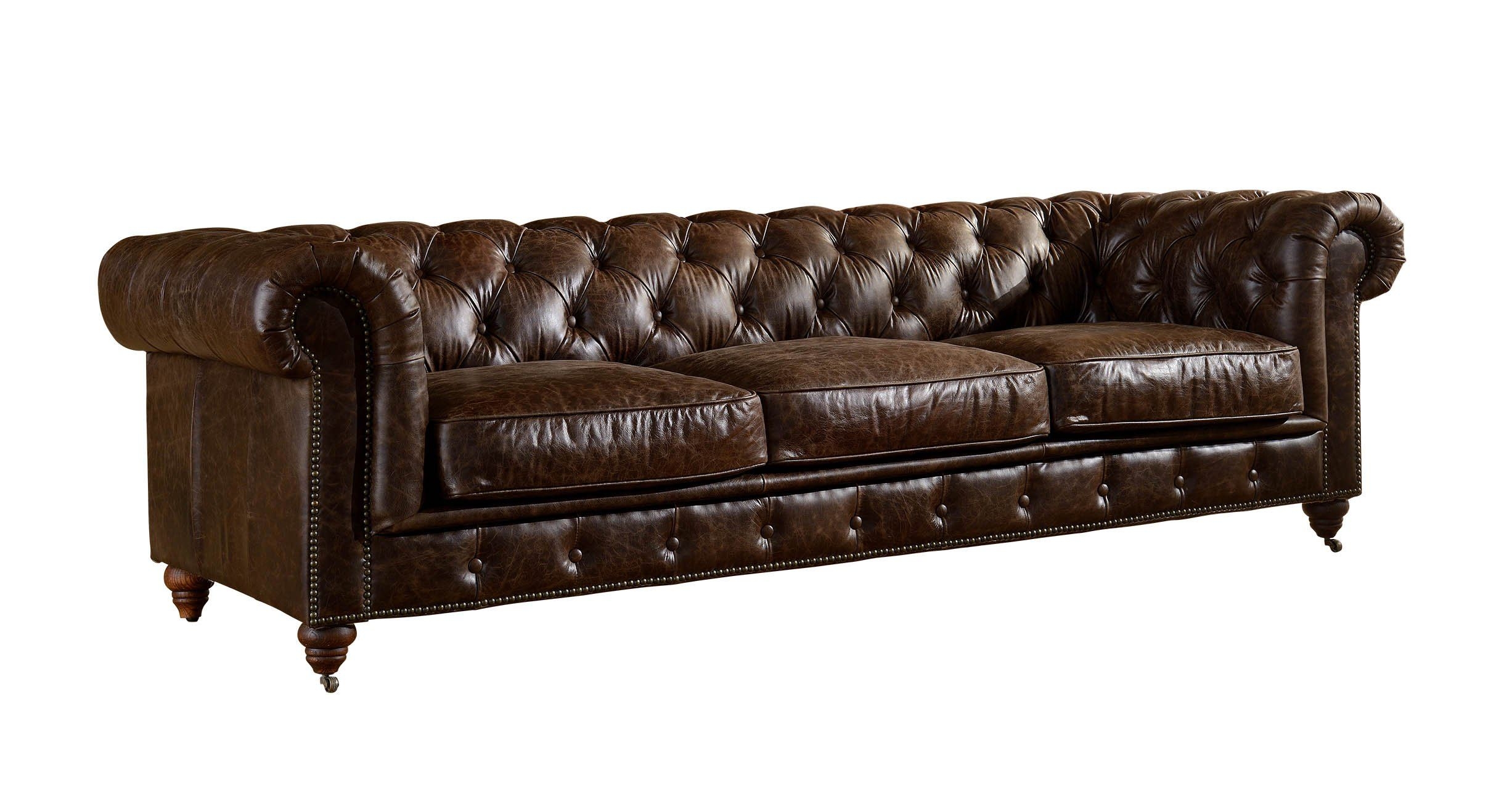 Crafters and Weavers Top Grain Vintage Leather Chesterfield Sofa