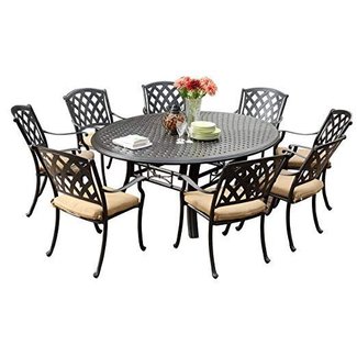 Darlee 201630-9PC-99LD Ocean View Cast Aluminum 9 Piece Round Dining Set and Cushions, 71", Antique Bronze
