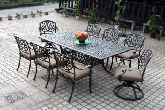 Darlee DL707-9PC-707XL Elisabeth Cast Aluminum 9 Piece Dining Set with Seat Cushions, Antique Bronze Finish