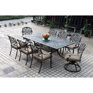 Darlee DL707-9PC-707XL Elisabeth Cast Aluminum 9 Piece Dining Set with Seat Cushions, Antique Bronze Finish