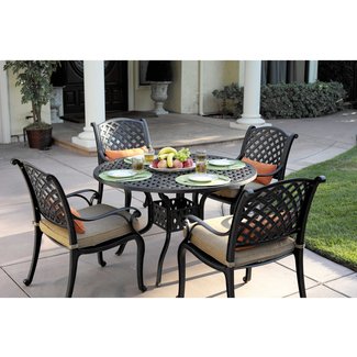 Darlee Nassau Cast Aluminum 5-Piece Dining Set with Seat Cushions and 48-Inch Round Dining Table, Antique Bronze Finish