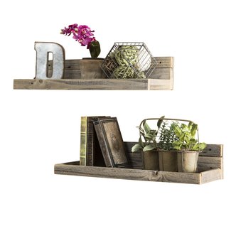 del Hutson Designs USA Handmade Barnwood Reclaimed Floating Shelves, Set of 2, 6" x 24" x 7", Natural