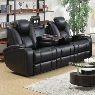 Delange Reclining Power Sofa with Adjustable Headrests and Storage in Armrests Black