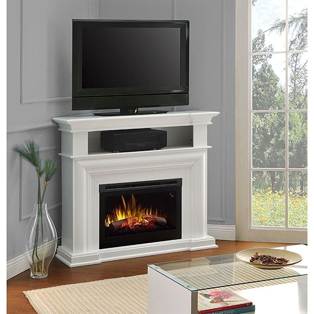 White Corner Tv Stand Visualhunt, Corner Tv Stand With Fireplace For 65 Inch