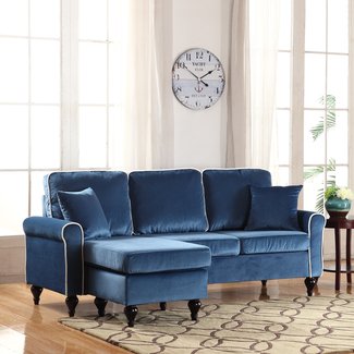 Divano Roma Furniture Classic and Traditional Small Space Velvet Sectional Sofa with Reversible Chaise