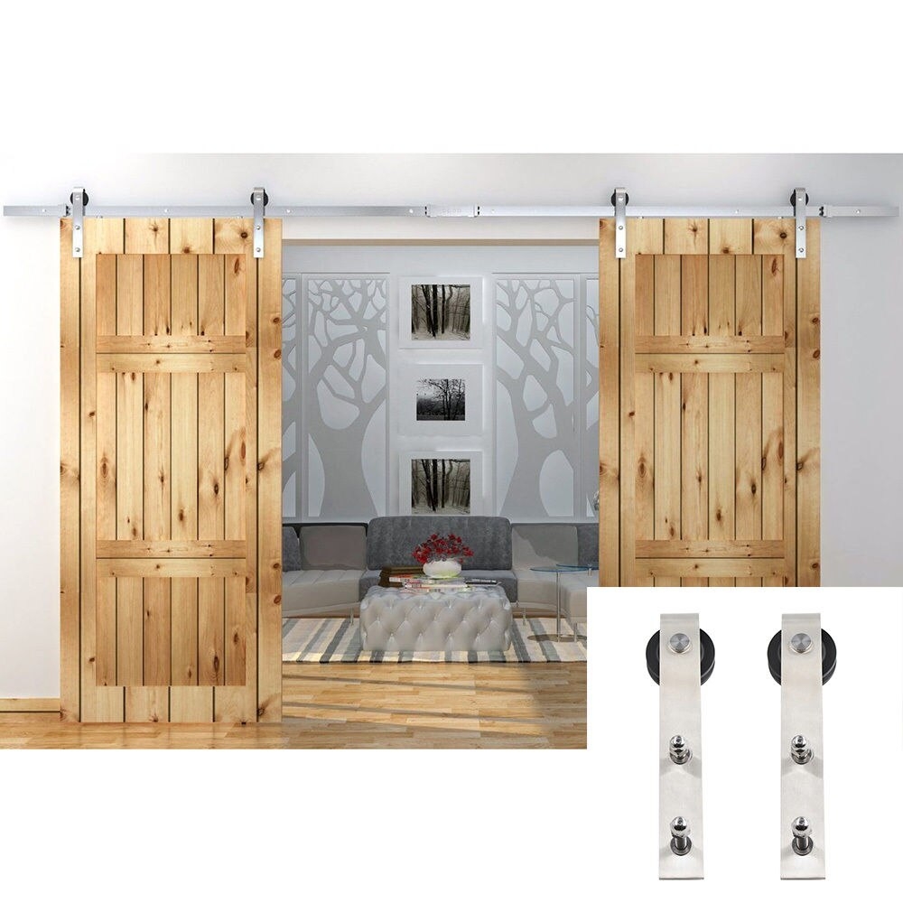 Double Rustic Barn Door Hardware Stainless Steel Sliding ...