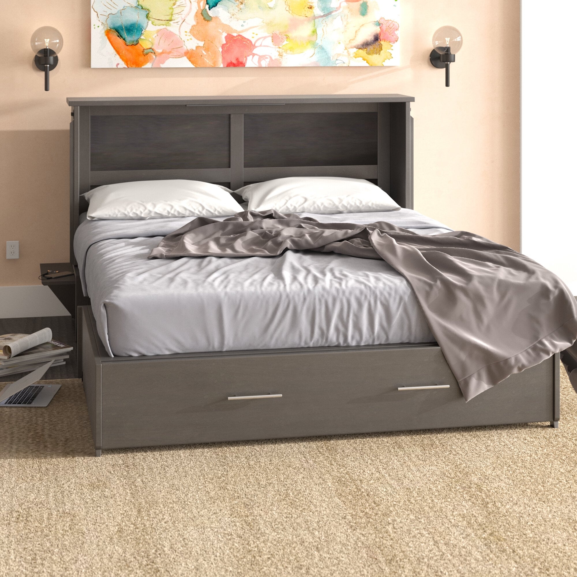Edmeston Queen Storage Murphy Bed with Mattress