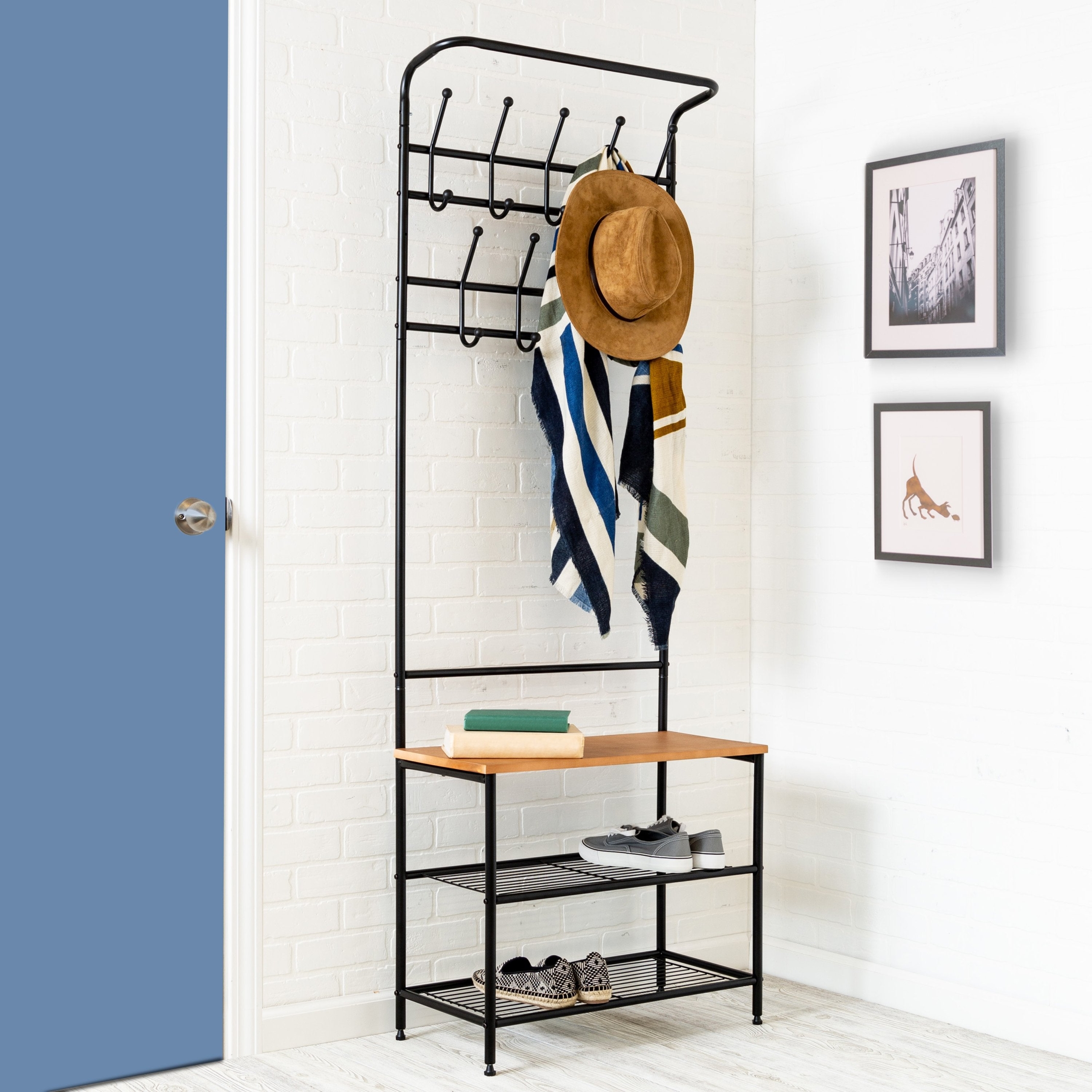 Coat Rack With Bench You Ll Love In, Entryway Hall Tree With Mirror Coat Hooks And Storage Bench