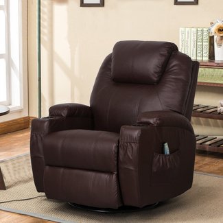 Esright Massage Recliner Chair Heated PU Leather Ergonomic Lounge 360 Degree Swivel