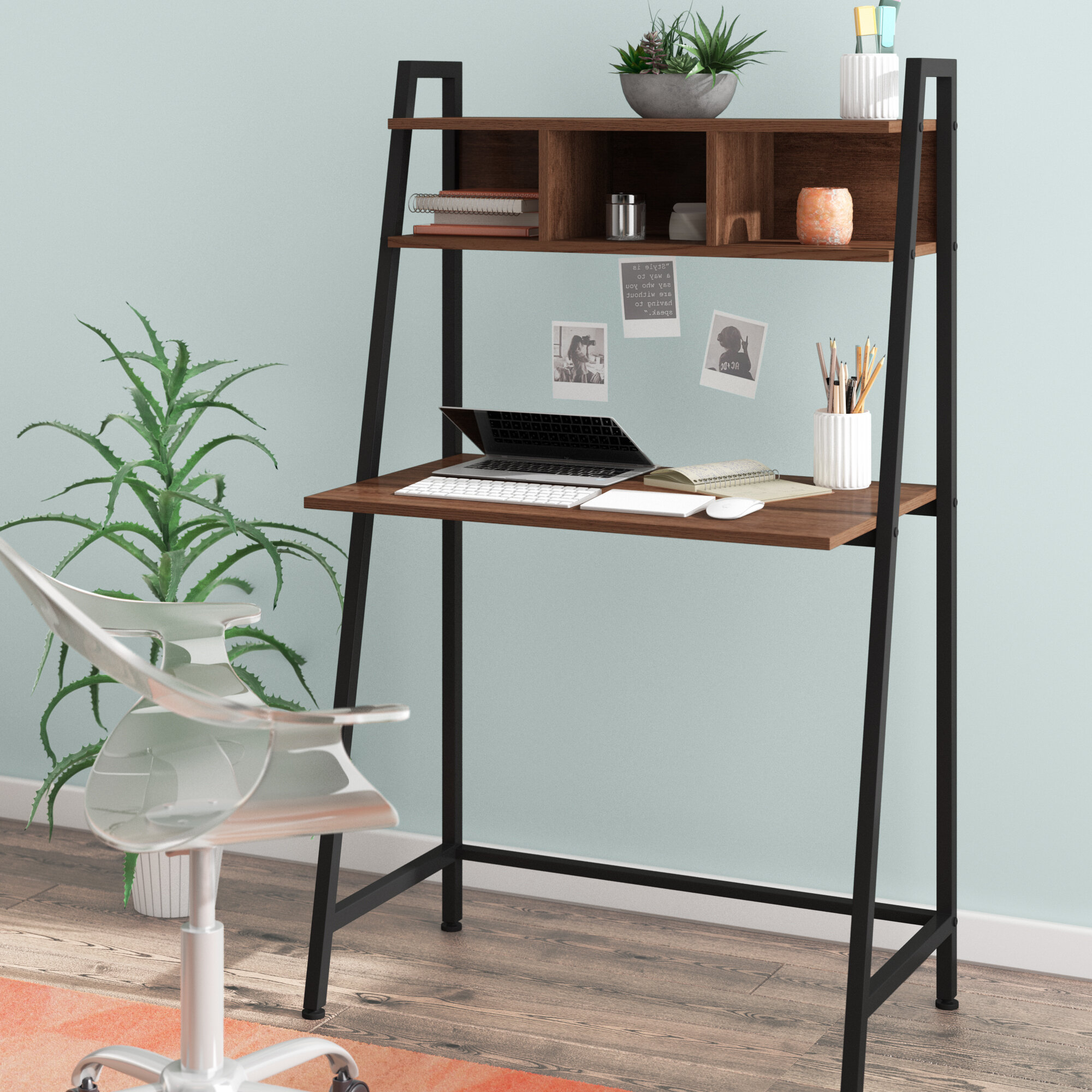 Faulk ladder store desk with hutch