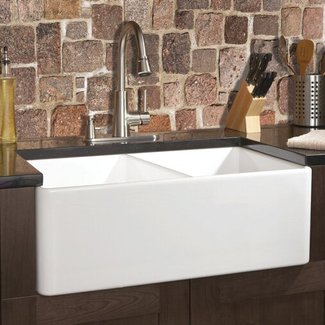 Fireclay 32" L x 20" W Butler Reverse Apron Double Kitchen Sink