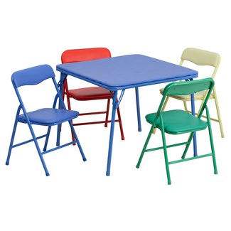 Flash Furniture Kids Colorful 5 Piece Folding Table and Chair Set (Renewed)