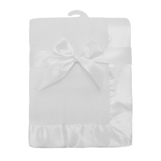 Fleece Blanket with Satin Trim, White, 2", for Boys and