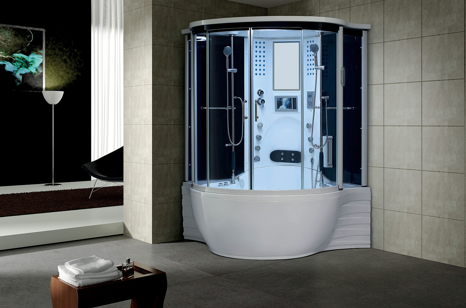 Florence 57" x 87" Round Sliding Steam Shower with Base Included