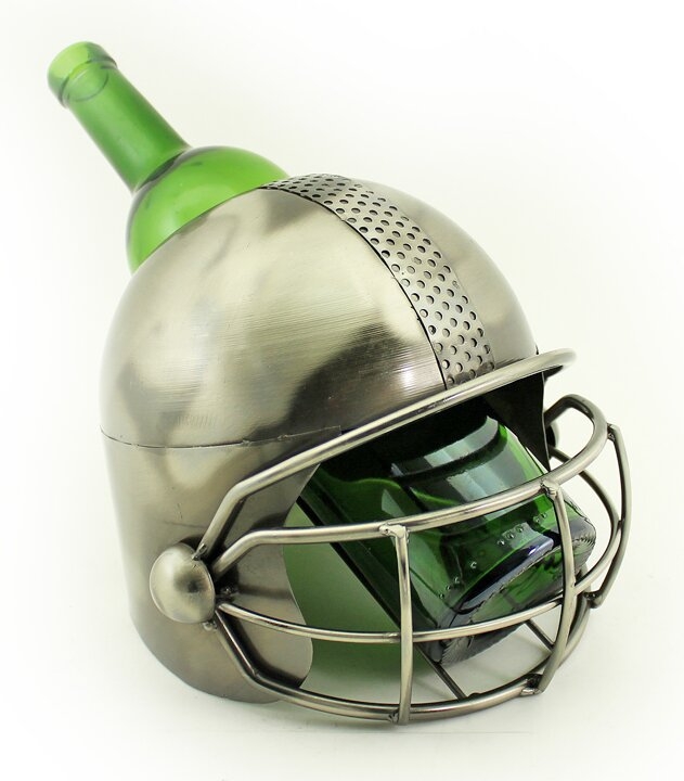 Fraizer Large Football Player Helmet Metal 1 Bottle Tabletop Wine Bottle Holder