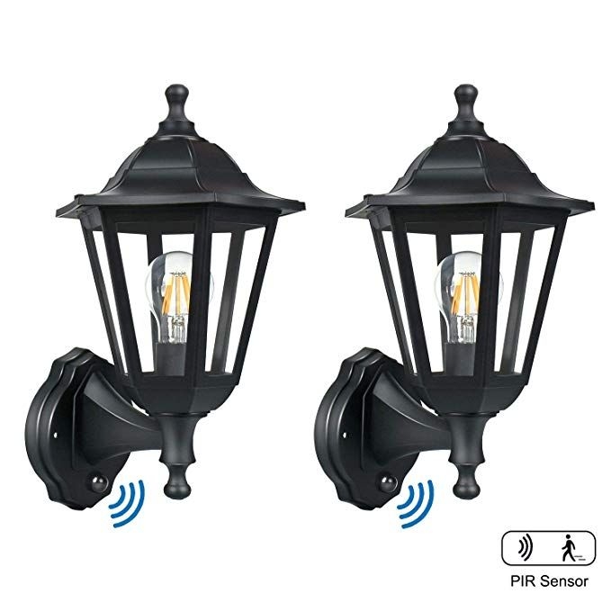 FUDESY 2-Pack Motion Sensor Exterior Light Fixture,Plastic Front Porch Light with 12W Edison Filament Bulbs,Waterproof Outdoor Lanterns for Garage,Yard,Patio,FDS616EPIRB2 