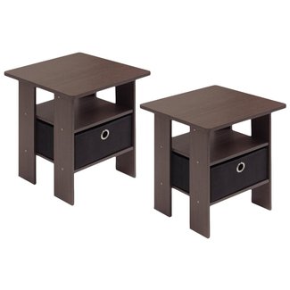 Furinno 2-11157DBR End Table Bedroom Night Stand, Petite, Dark Brown, Set of 2