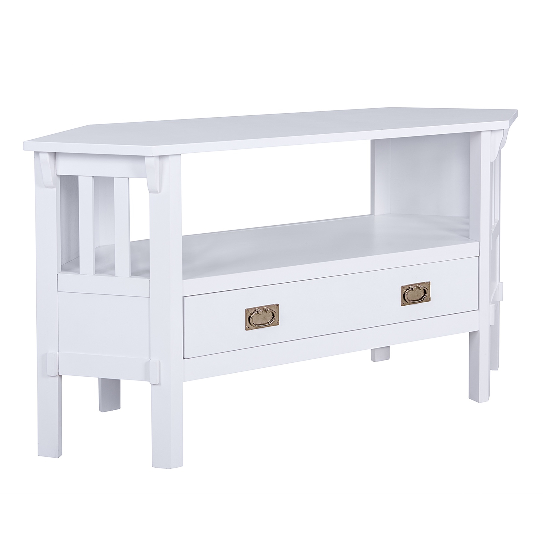 Furniture HotSpot 46" Corner TV Stand - Small Media Stand w/Open Shelf & Drawer