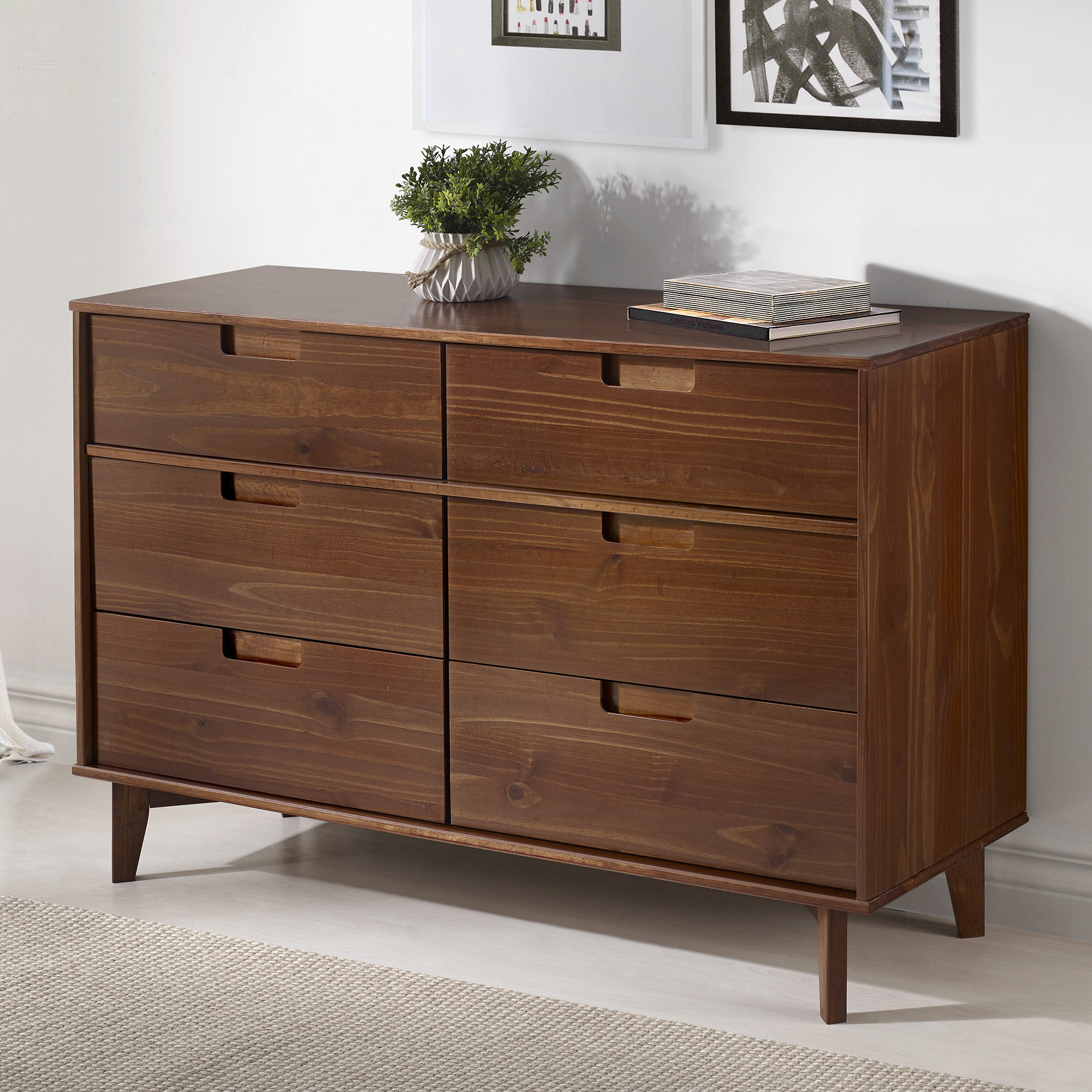 Gartner Groove Handle Wood 6 Drawer Double Dresser