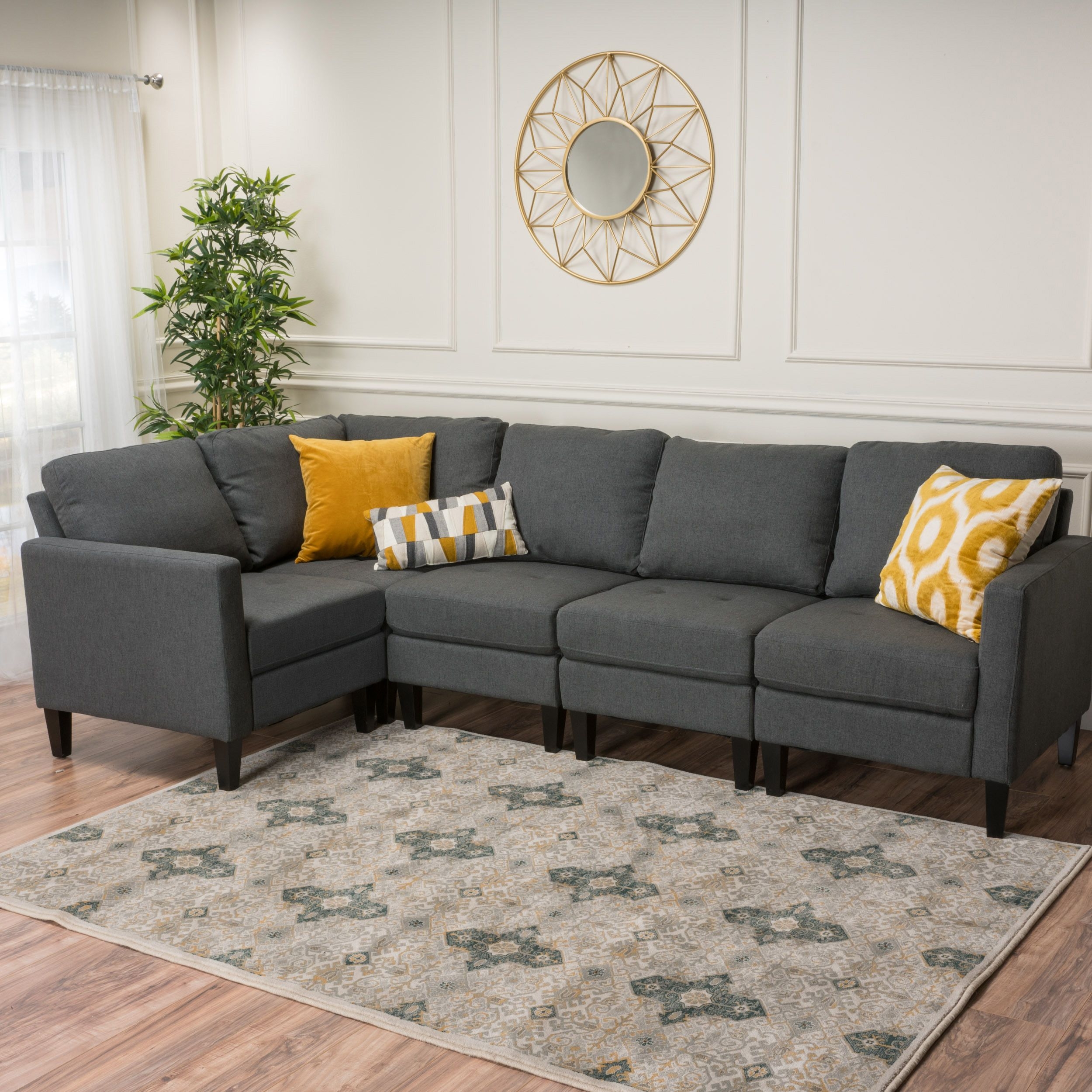 GDF Studio Carolina Fabric Sectional Sofa/Storage Ottoman