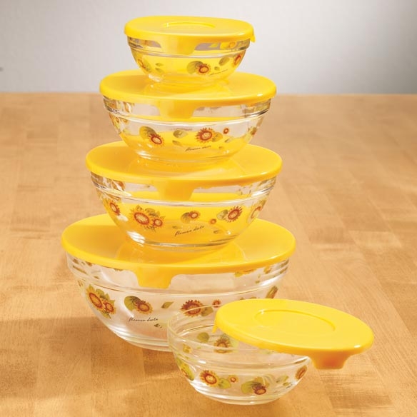 Glass Sunflower Serving Bowls With Lids - Storage Bowls ...