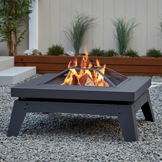 Gray Powder Coated Steel Square -Firepit Table for Outside-Firepits for Outside Wood Burning-Cozy Fire Ambience for Nights Spent at Your Patio