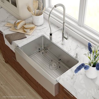 Handmade 30" x 16" Gauge Stainless Steel Kitchen Farmhouse Sink with Faucet