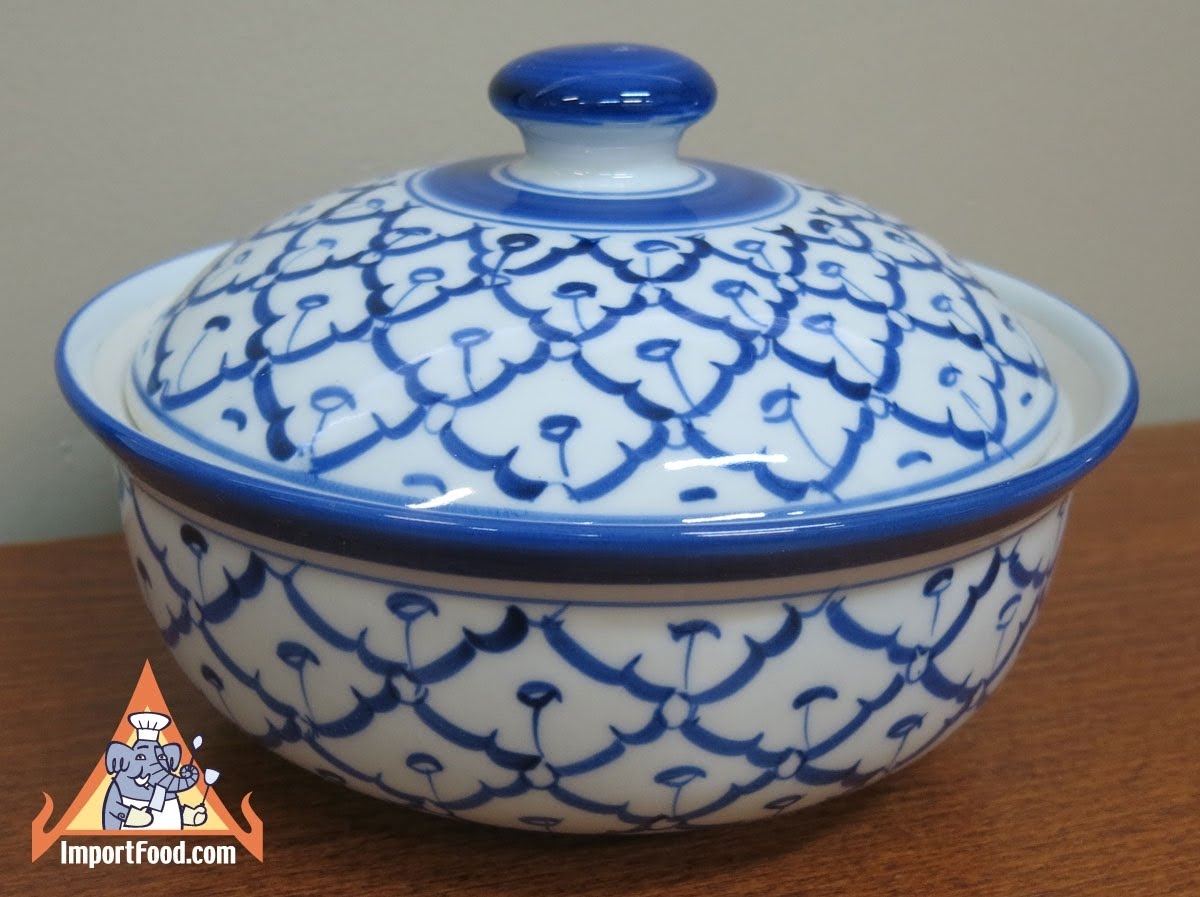handpainted Thai ceramic serving bowl with lid