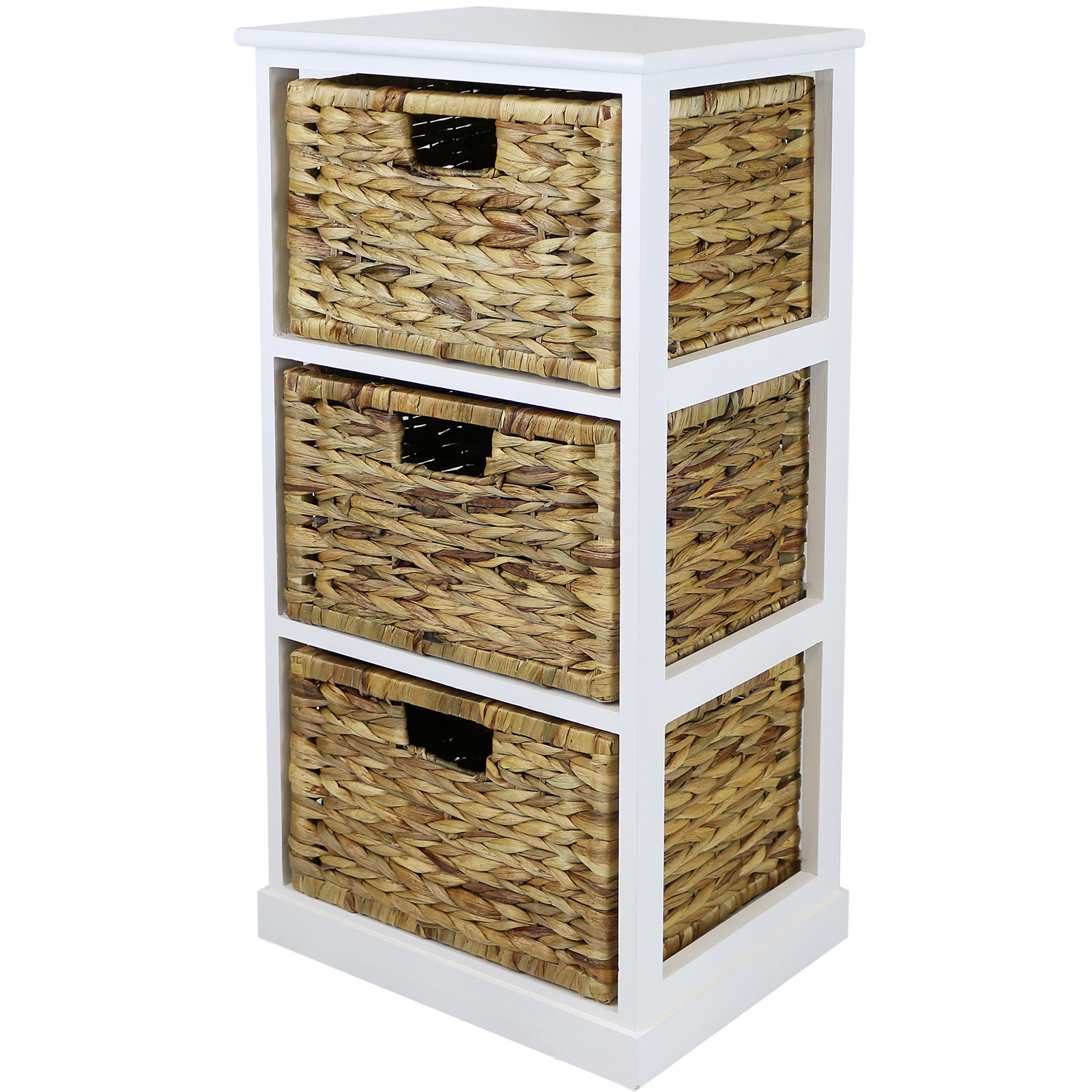 HARTLEYS WHITE 3 BASKET CHEST HOME STORAGE UNIT WICKER ...