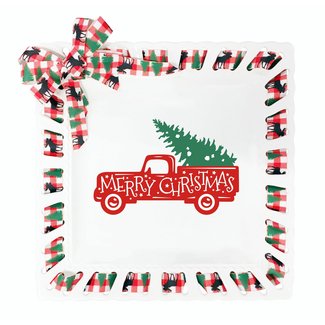 Hashimoto Christmas Plaid Ribbon Red Truck and Tree Decorative Plate