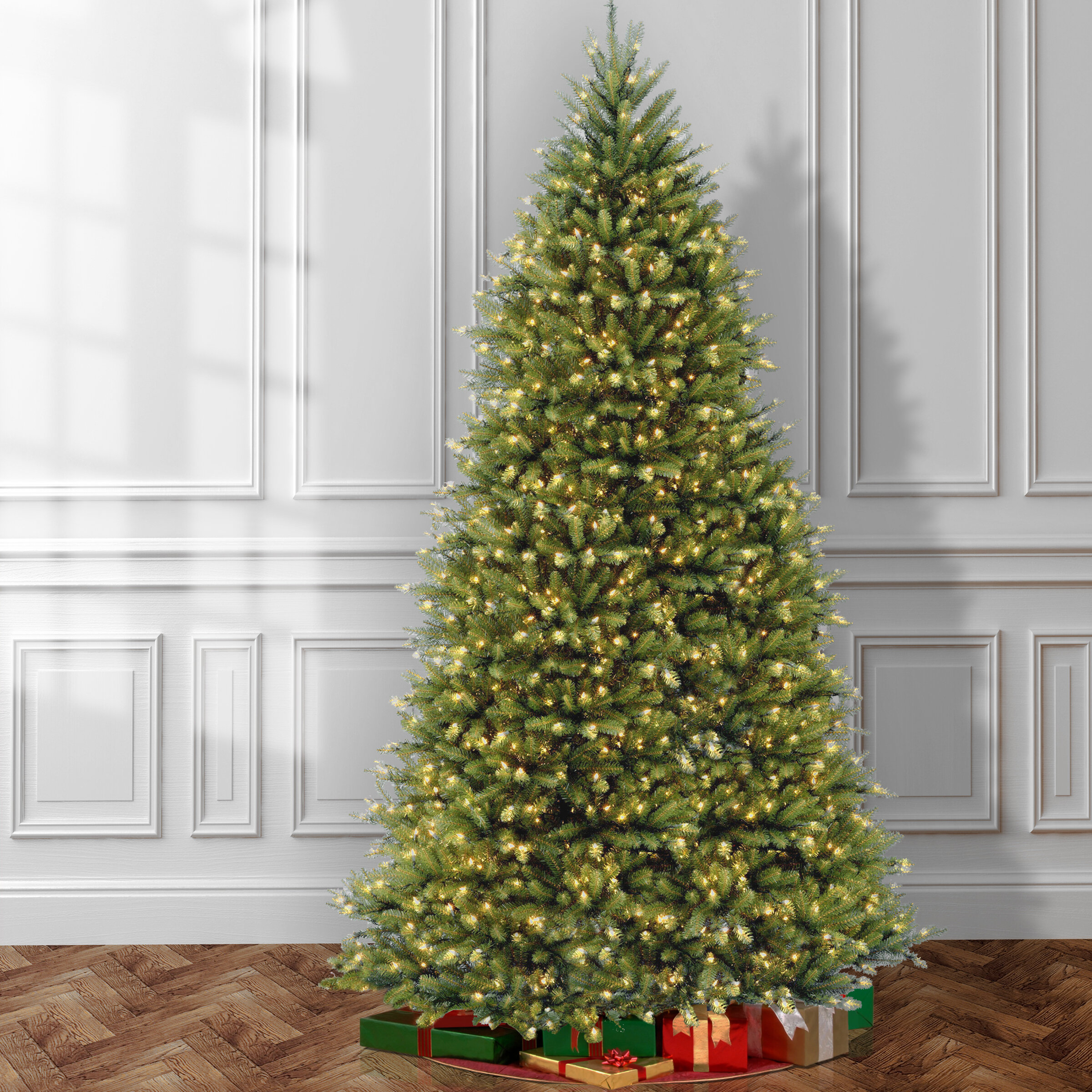 Hinged 12' Green Fir Artificial Christmas Tree with 1500 Clear Lights