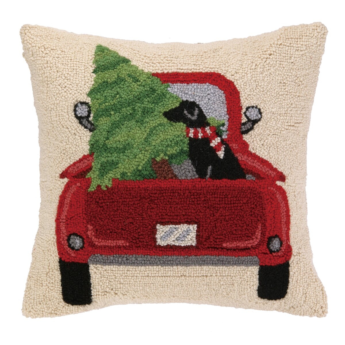 Holiday Lab and Christmas Tree Truck Hook Wool Throw Pillow