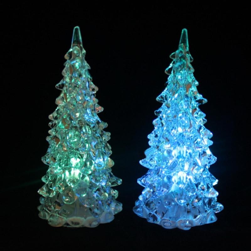 Mini 3¾" LED Color Changing Light Winter CHRISTMAS Tree Gold Base Village Putz 