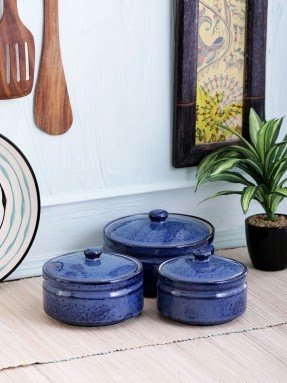 Inky Blue Serving Bowls With Lids Set Of Three |
