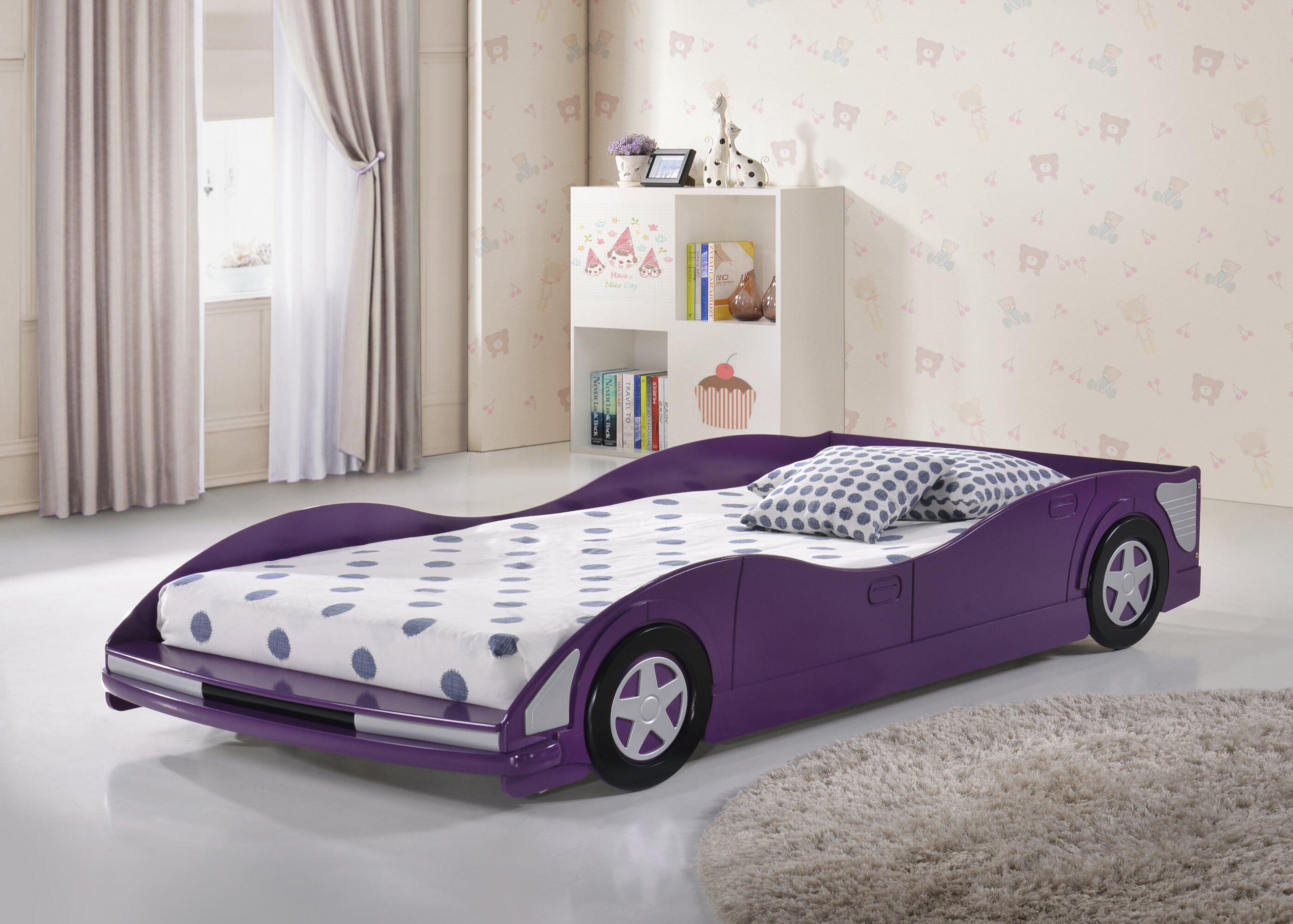 Kids LED Racing Car Bed Frame Wooden Single Bed for Children Boys Girl Bedroom