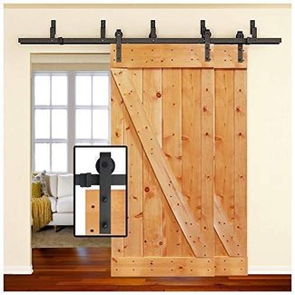 Interior Sliding Barn Door Hardware Kit - Includes Hangers, Solid Rail & Hardware