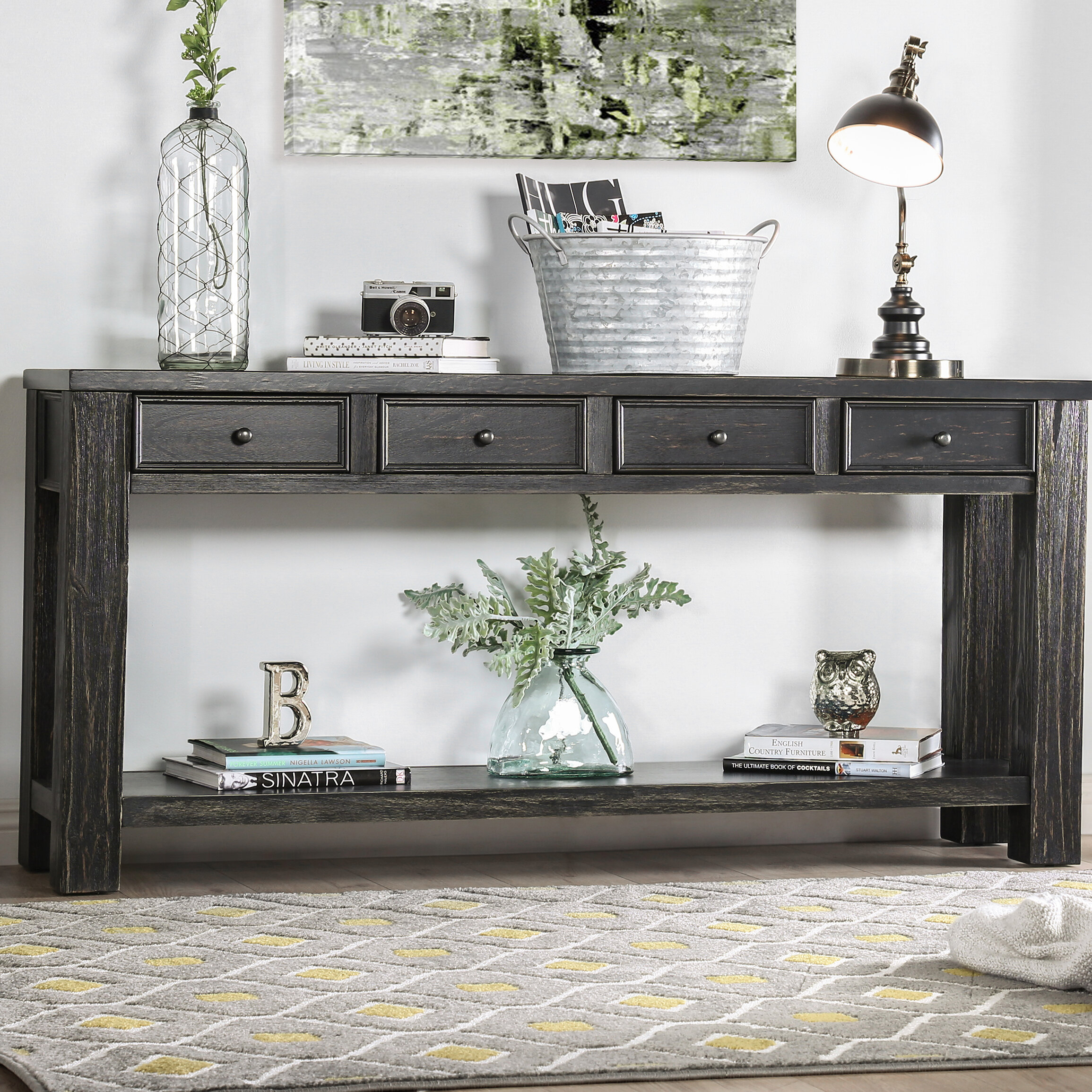 Long accent deals table with storage