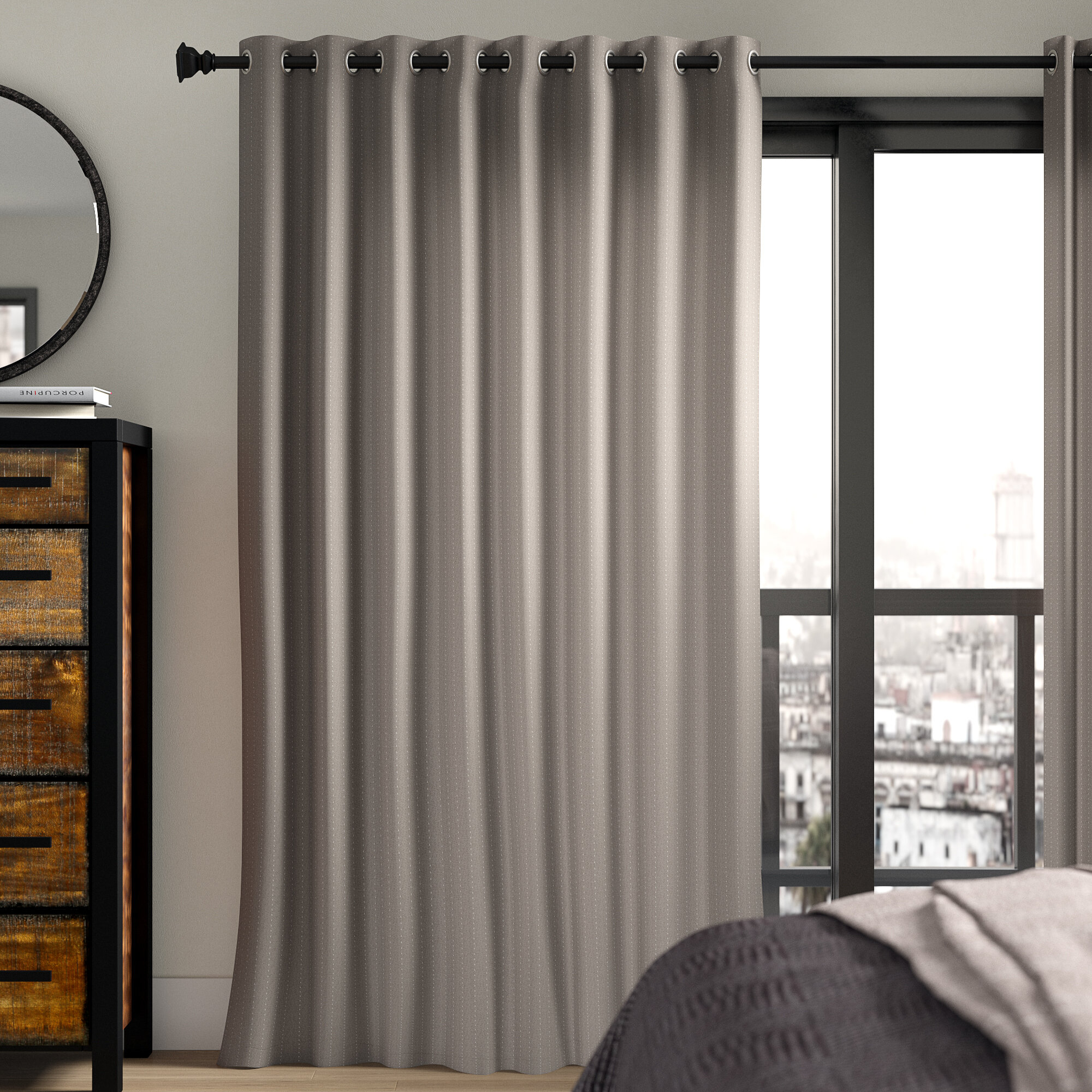 Johnson Village Striped Room Darkening Grommet Patio Single Curtain Panel