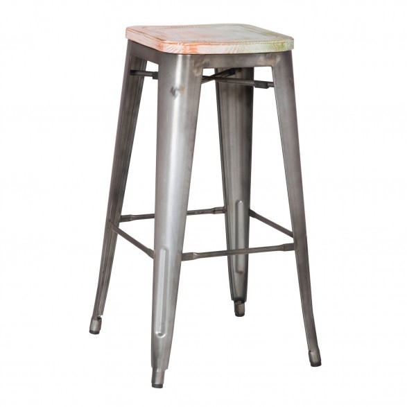 Joveco 30 Inches Distressed Metal Bar Stool with Wooden ...