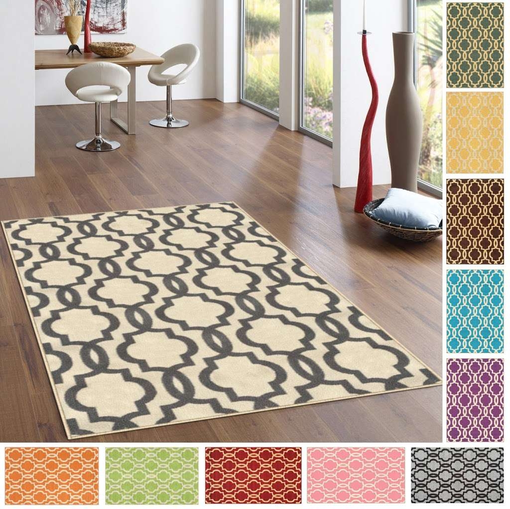 Kapaqua Fancy Moroccan Trellis Non-Slip Area Rug Rubber ...